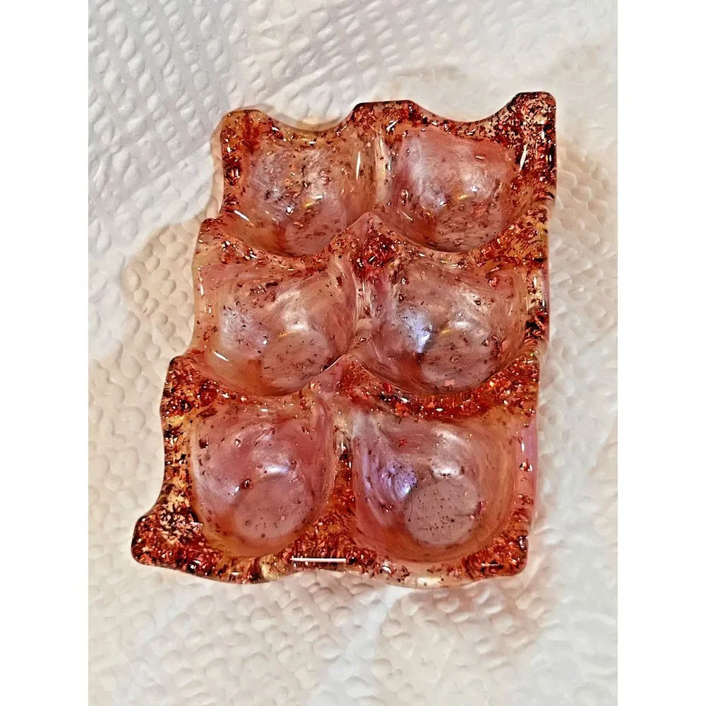 Rose Gold Glitter Pink Resin‎ Egg Crate Whimsy Cottagecore Jewelry Tray 6 Slot